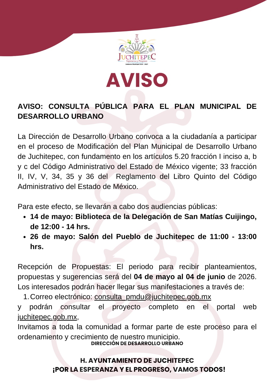 AVISO: CONSULTA PÚBLICA PARA EL PLAN MUNICIPAL DE...